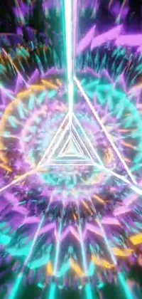 This phone live wallpaper showcases a mesmerizing purple and blue vortex with a hologram triangle at its core
