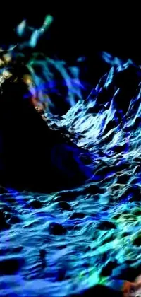 This stunning phone live wallpaper features an abstract close-up of a rock in water, with fractal waves swirling in the background