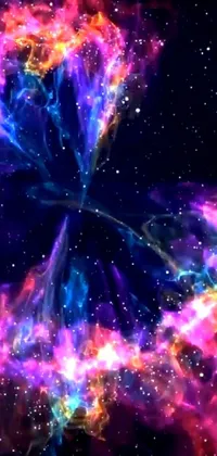 This live wallpaper features a stunning butterfly surrounded by a vibrant space scene, filled with stars, vfx particle simulation, and colorful plasma hairs