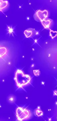 This lively phone live wallpaper features a sea of hearts in various shades of pink and red atop a striking purple background