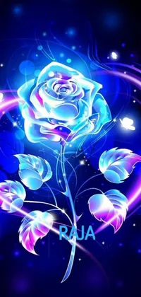 This live wallpaper for phones showcases a beautiful rose with glowing leaves set against a dark backdrop
