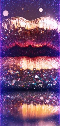 This phone live wallpaper displays a stunning, glittery lipstick in vibrant shades, rendered in 3D