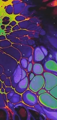 Looking for a stunning and unique live wallpaper for your phone? Check out this incredible one featuring a close-up view of a psychedelic piece of molecular art
