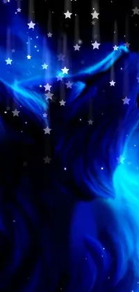 This live wallpaper features a digital painting of a majestic wolf, set against a night sky filled with twinkling stars