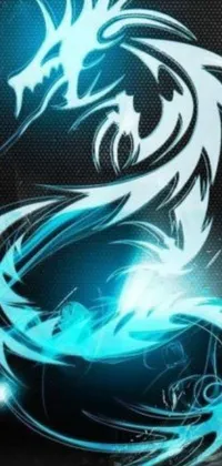 This phone live wallpaper showcases a beautiful vector art design of a blue dragon on a black background
