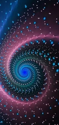 This live phone wallpaper displays a computer-generated spiral with holographic particles flying in a cosmic space