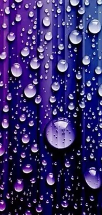 This phone wallpaper showcases a gorgeous digital rendering of water droplets on a purple and blue background
