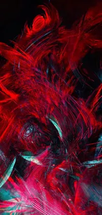 This live phone wallpaper features an abstract red and blue painting on a black background, with vibrant colors blending in a chaotic manner