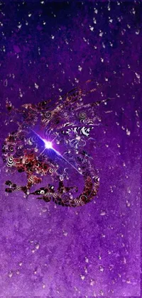 This phone live wallpaper features a close-up shot of a frisbee on a purple surface along with crystals on walls and a background depicting a starry galaxy