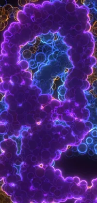 This live wallpaper features a colorful and dynamic close-up of a purple and blue cell phone