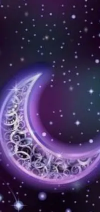This live wallpaper features an ultra-intricate, digital rendering of a night sky, with a crescent moon and stars