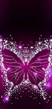 This phone live wallpaper features a beautiful purple butterfly on a sleek black background