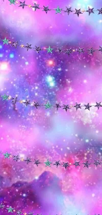 Discover a stunning live wallpaper that captures the enchanting beauty of the night sky! This whimsical wallpaper features a striking display of stars and space art, in a palette of pink and purple hues