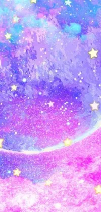 This phone live wallpaper showcases a cute cat gazing at starry night sky against a pastel purple background inspired by an anime design