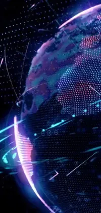 This phone live wallpaper features a globe with neon lights and cyber patterns on a black background