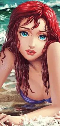 This captivating <a href="/">phone live wallpaper</a> features an enchanting painting of a mermaid laying on a sandy beach