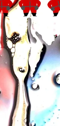 This is a stunning live wallpaper for your phone that features two delicious doughnuts on a coffee table set against an abstract airbrush painting composed in red, white, blue, and black colors