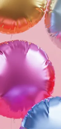 This colorful live wallpaper features a beautiful display of round foil balloons, inspired by digital art trends and rendered in stunning redshift colors