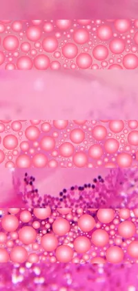 This live phone wallpaper features a vibrant pink background with a stippled texture and a variety of colorful bubbles floating across the screen