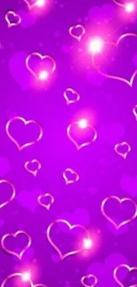 This phone wallpaper features a captivating digital art design showcasing heart shapes on a purple background