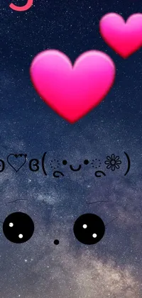 This phone live wallpaper showcases a couple of glowing hearts set against a stunning alien galaxy backdrop