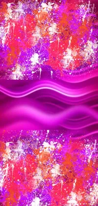 This live wallpaper features a vibrant and dynamic design with a pink and purple background accompanied by colorful paint splatters and digital art