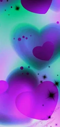 This phone live wallpaper showcases a gorgeous table filled with lovely purple hearts that sit atop it