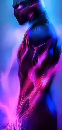 Looking for an eye-catching live wallpaper to jazz up your mobile screen? Check out this stunning digital artwork in hot magenta and blue hues featuring a suited man with powerful lightning emanating from his chest