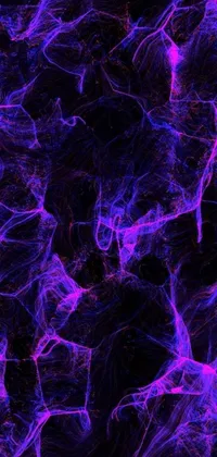 This phone live wallpaper features a close-up view of a generative, digital art creation in shades of purple and black