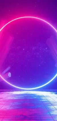 This phone live wallpaper features a captivating digital art piece of a neon circle in an empty room