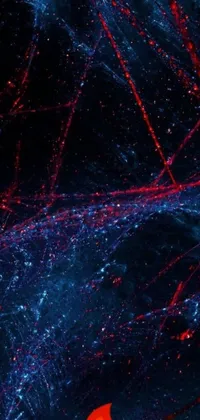 This live wallpaper features a mesmerizing image of a fiery red and blue generative art design alongside a microscopic photograph of a neuron