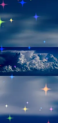 This phone live wallpaper has a digital art creation featuring a sky with heaps of sparkling stars and an ocean in the background