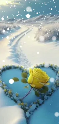 "Experience the beauty of winter and the warmth of love with our yellow rose heart live wallpaper