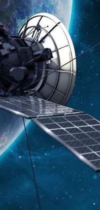 This phone live wallpaper showcases a digital artist's rendering of a striking space station in orbit
