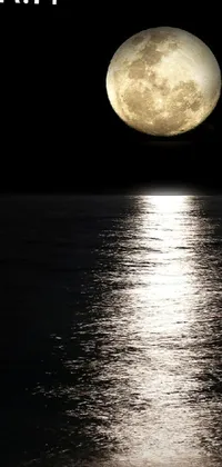 This live phone wallpaper features a stunning depiction of a full moon reflecting on calm waters