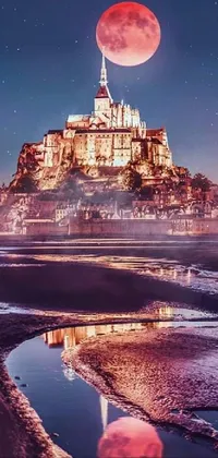 This stunning phone live wallpaper showcases a towering castle set atop a serene sandy beach