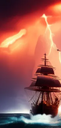 Download our phone live wallpaper featuring a stunning ship in the middle of the ocean at sunset! This romantic wallpaper immediately transports you to another world of adventure and excitement