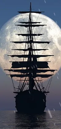 Discover a stunning live wallpaper featuring a majestic tall ship floating atop a serene body of water