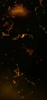 This phone live wallpaper features a stunning digital art design of flying stars against a black and gold wire background with glowing amber accents