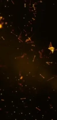 This animated phone wallpaper features a starry sky, golden speckles, and abstract lighting