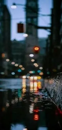 Enhance your phone's aesthetic with a captivating Wet Street Live Wallpaper