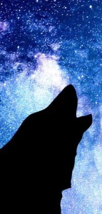 This beautiful live wallpaper depicts a howling wolf silhouette against a starry night sky