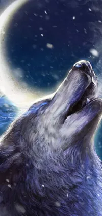 This phone live wallpaper features a beautiful painting of a wolf howling at the full moon