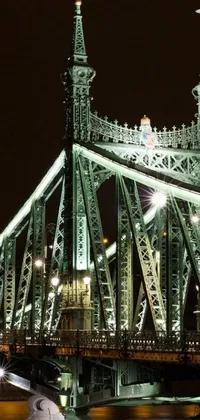 This stunning live wallpaper showcases a neo-gothic bridge over a body of water at night