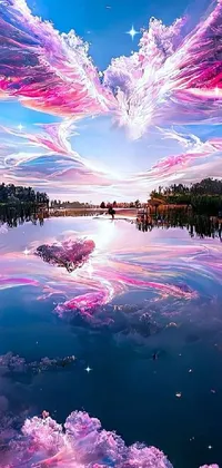 Bring life to your phone with this heart shaped cloud live wallpaper set in a peaceful lake dotted with boats and birds