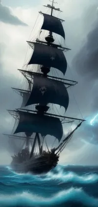 Sail the high seas with our stunning live wallpaper featuring a tall ship effortlessly gliding over a stormy ocean surface
