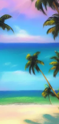 Bring the tropical vibe to your phone with this stunning live wallpaper that features an illustration of palm trees on a Miami beach
