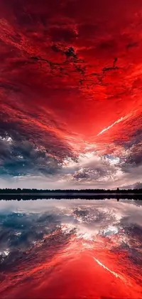 This stunning red sky reflected in the water is the perfect live wallpaper for those who are passionate about astronomy and surrealism
