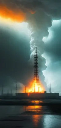 A captivating live wallpaper featuring a massive plume of smoke rising into the sky