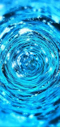 This phone live wallpaper features a vibrant blue background with an abstract spiral in the center, designed to create an underwater illusion